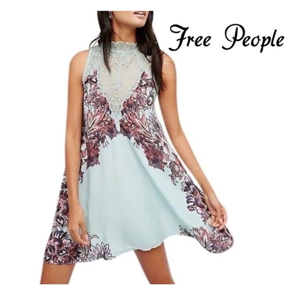 Intimately Free People Marsha Lace Slip Dress Turquoise Blue Floral Flowing XS - Picture 4 of 16